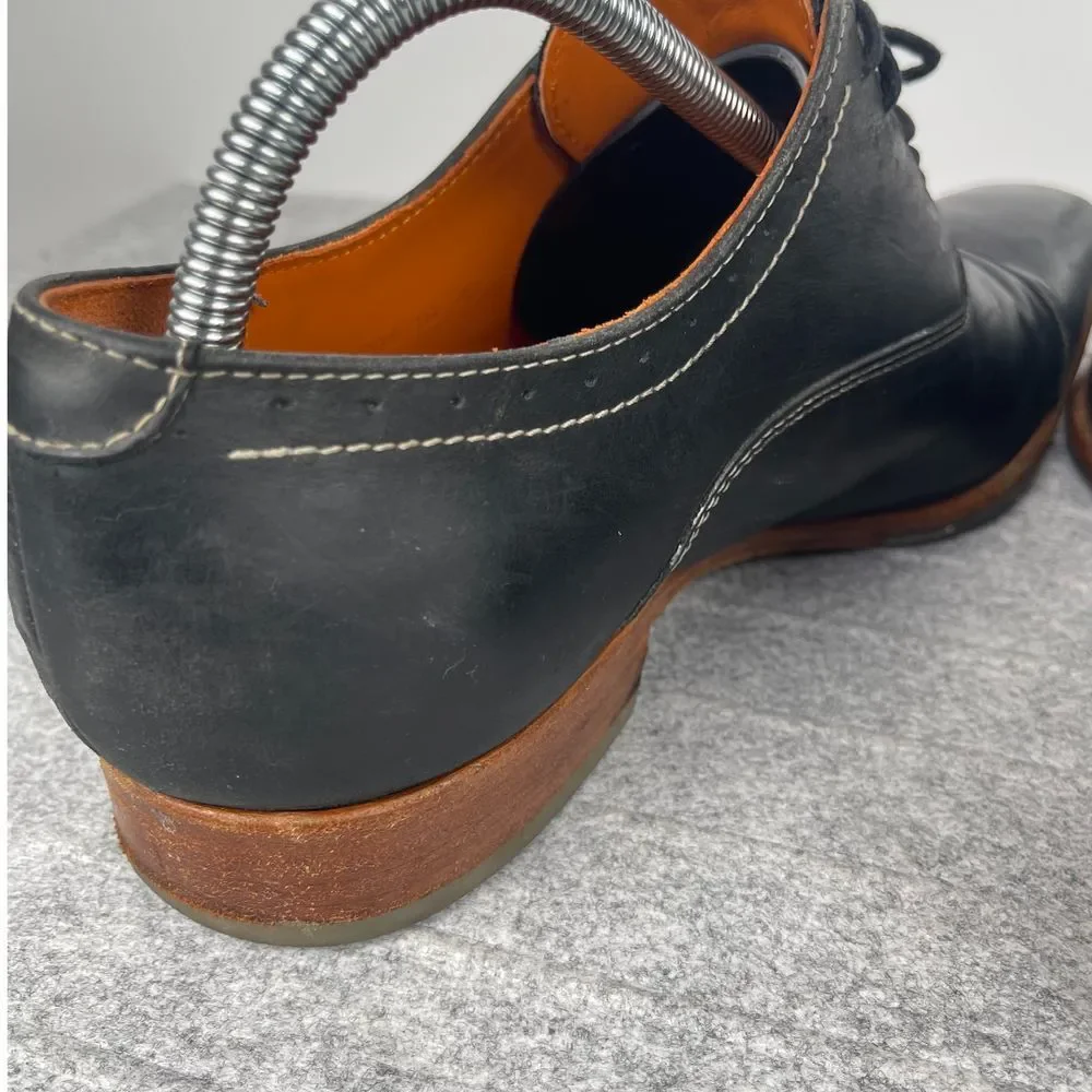 Van Lier‎ men's classic black oxford dress shoes size 10, contrast stitching